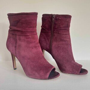 Vince Camuto Open-Toe Burgundy Suede Ankle Booties with Heel